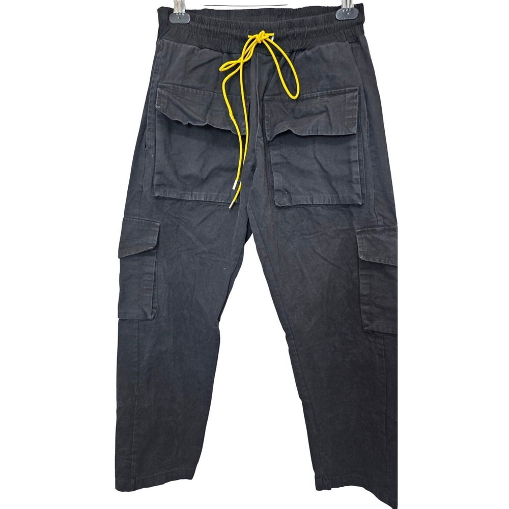 MNML Cargo Men M Streat Wear Pants Snap Button Ankles & Elastic Waistband Black